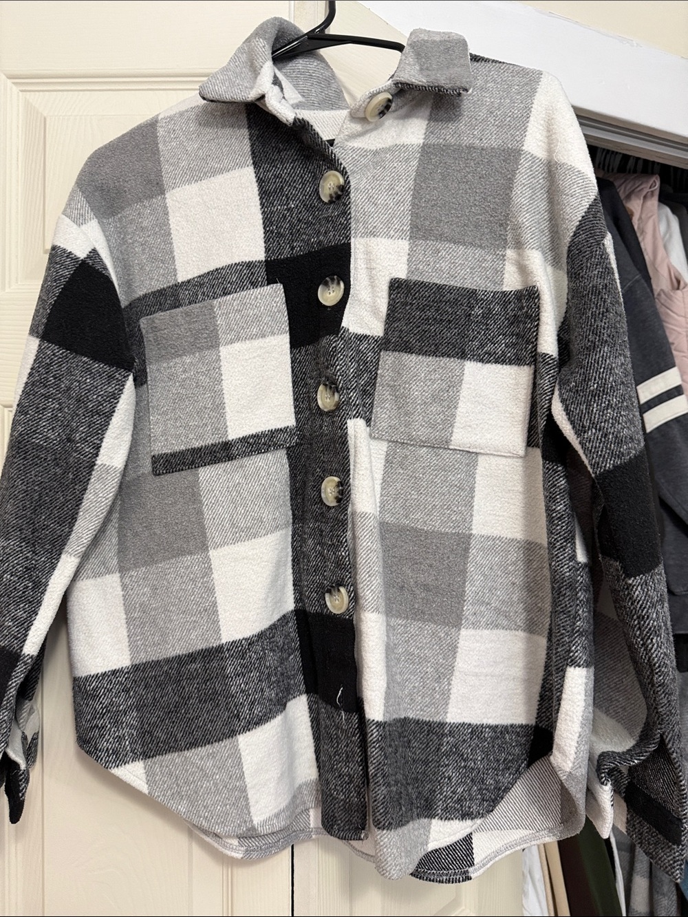 Black & Gray Buffalo Plaid Button-Up Shacket
